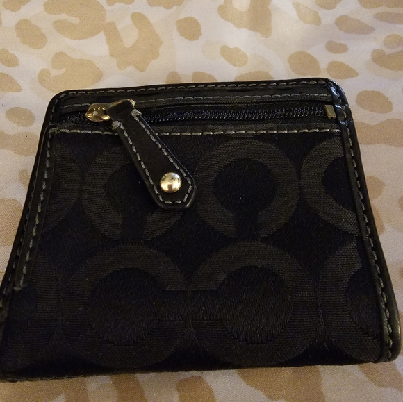 COACH  Black Signature C Snap Bifold Leather Wallet Zip Coin Pocket - Picture 3 of 7